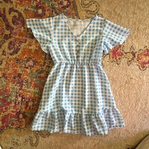 Girls Blue Gingham Dress – Size 130